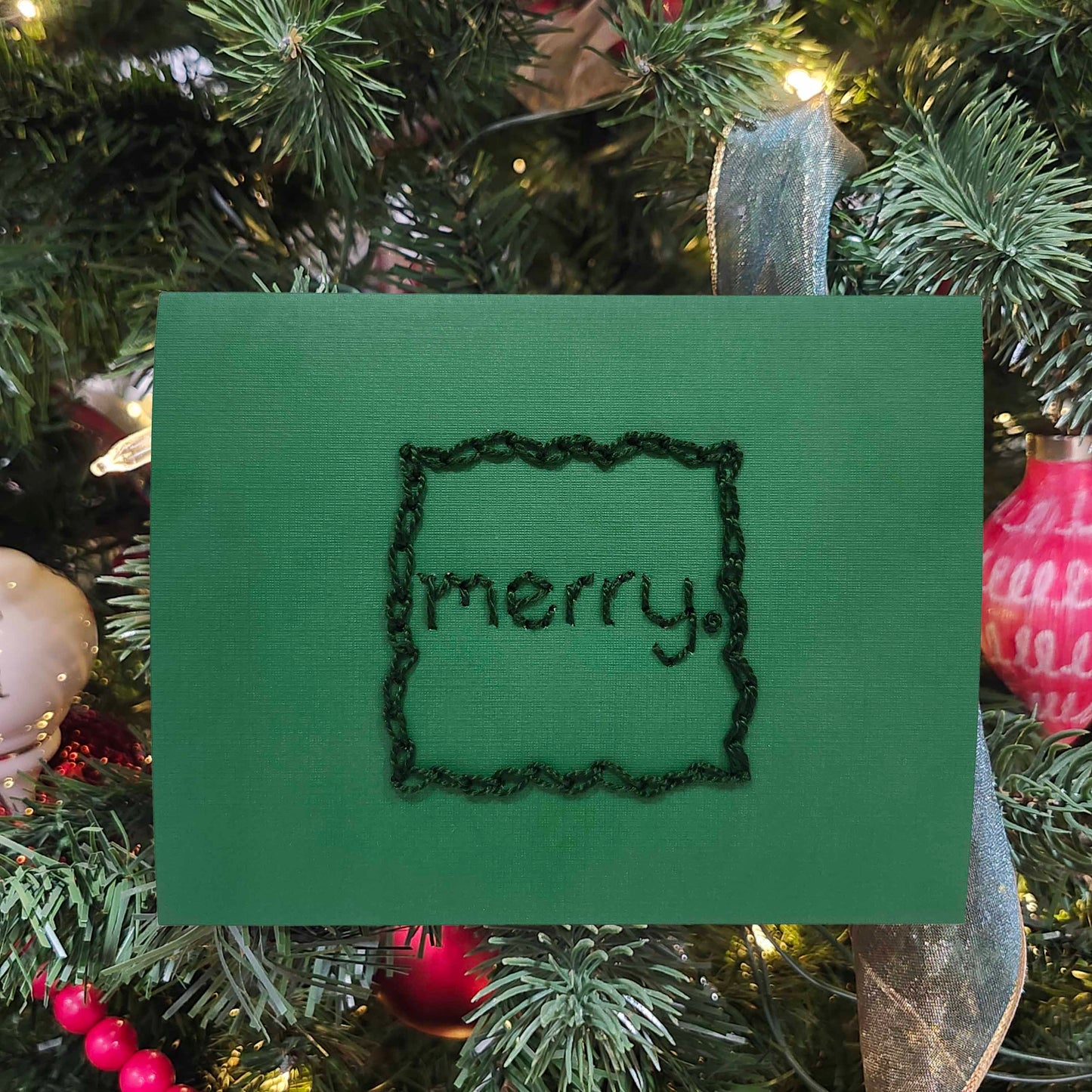 Merry in Green Embroidered Card
