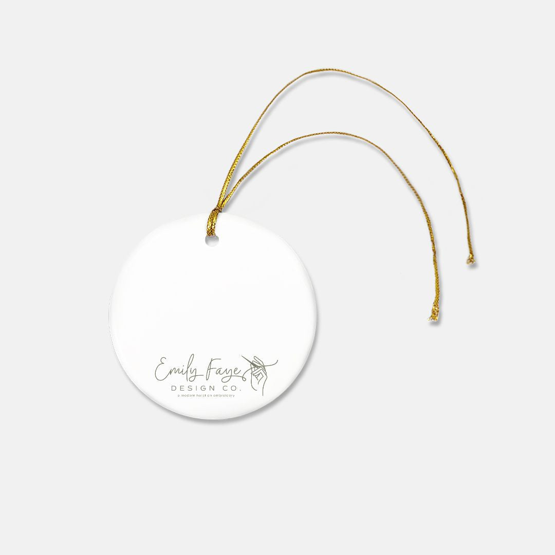 Unique embroidered Holiday Christmas Ceramic Ornament for Gift Exchange