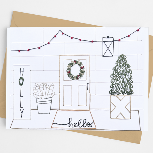 Embroidered Christmas Front Porch Card