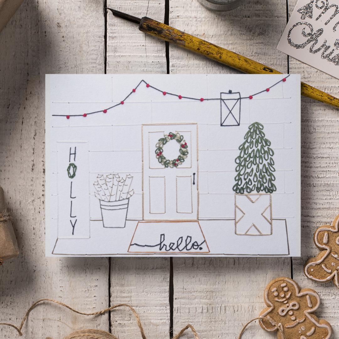 Embroidered Christmas Front Porch Card
