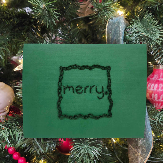 Merry in Green Embroidered Card