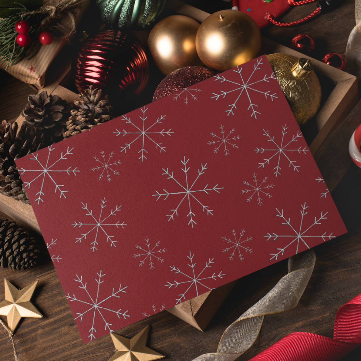 Scattered Stitched Snowflakes | Printed Holiday Card